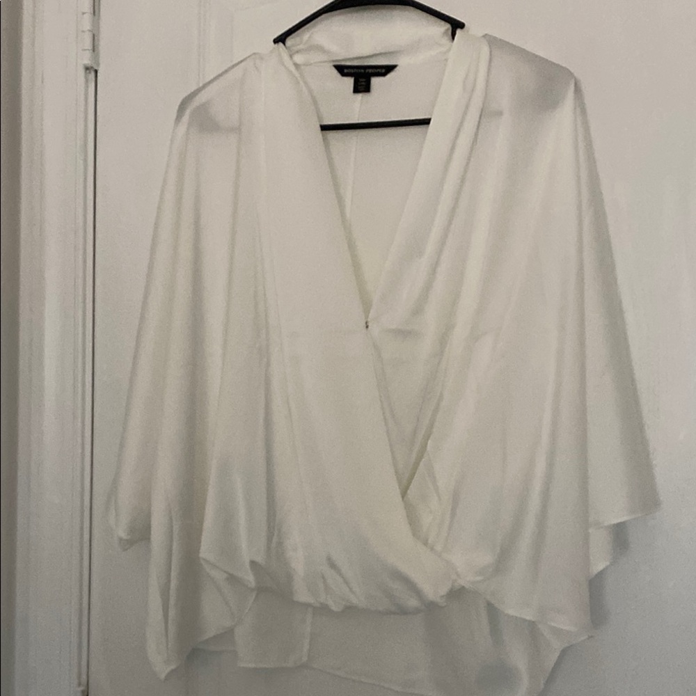 Boston Proper Cream Wrap Blouse Relaxed Fit